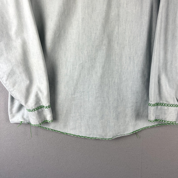 Vintage Kmart Shirt Mens Large Blue Button Up Embroidery Long Sleeve Upcycled - Picture 14 of 16